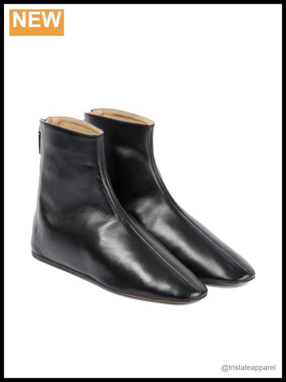 Genuine Leather Square Toe Ankle Booties with Zipper